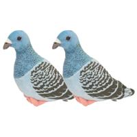 Pluche knuffeldier Duif - 2x - 24 cm - blauw/grijs - vogels - knuffels