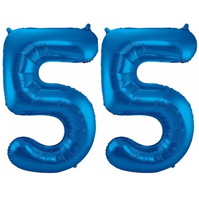 Cijfer ballonnen opblaas - Verjaardag versiering 55 jaar - 85 cm blauw