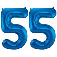 Cijfer ballonnen opblaas - Verjaardag versiering 55 jaar - 85 cm blauw
