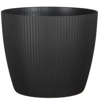 Plantenpot/bloempot kunststof zwart ribbels patroon - D30/H30 cm - thumbnail