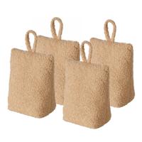 Deurstopper zak - 4x - 1 kilo - licht bruin - pluche/teddy stof - 20 x 10 cm