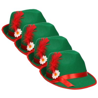 Set van 8x stuks groen/rood Tiroler hoedje verkleedaccessoire voor volwassenen