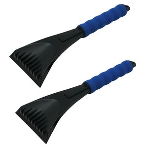 2x stuks kunststof ijskrabber zwart/blauw met softgrip handvat 28 cm