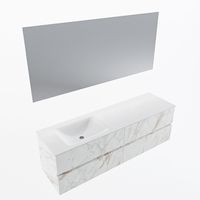 MONDIAZ VICA 160cm badmeubel onderkast Carrara 4 lades. Wastafel CLOUD links 1 kraangat, kleur Talc met spiegel LED.