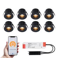 Set van 8 Olivia Smart LED Mini Inbouwspots - Veranda spots - 12V 3W 150lm - Dimbaar - Wifi & Bluetooth - 2700K - IP44 waterdicht - Zwart