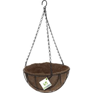 Metalen hanging basket / plantenbak zwart met ketting 25 cm - hangende bloemen