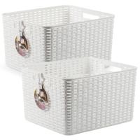 Opbergmand - 3x stuks - Kastmand - rotan kunststof - wit - 28 Liter - 34 x 40 x 23 cm