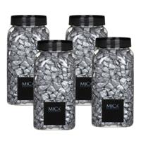 Mica Decorations decoratie steentjes - 4x - zilver - 1 kilo - 650ml - hobby steentjes