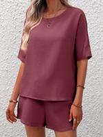 Loose Casual Plain Crew Neck Two-Piece Set