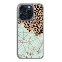 iPhone 15 Pro hybride hoesje - Luipaard marmer mint