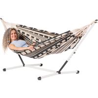Eenpersoons hangmat met metalen standaard - 300x140cm - Zwart - 120kg draagkracht- 100% katoen - binnen & buiten