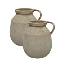 Terracotta kruik - 2x stuks - ouderwets creme - decoratief beeld - 25 cm - tuin decoratie