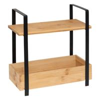 Keuken/aanrecht rekje - metaal/bamboe hout - 30 x 14 x 30 cm - keuken organizer - naturel/zwart