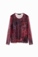 Tulen T-shirt met denim-effect - RED - XS
