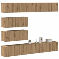 6-delig Tv-meubelset wandmontage bewerkt hout artisanaal eiken