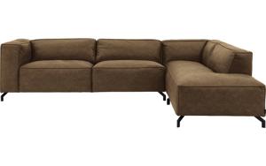 Goossens Bank Calvin groen, micro leer, 3,5-zits, modern design met ligelement rechts