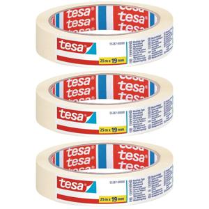 Tesa afplaktape - 3x - rol - wit - 19 mm x 25 m - schilderstape - afplakken