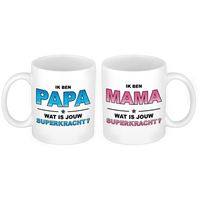 Papa en Mama superkracht mok - Cadeau beker set voor Papa en Mama - thumbnail
