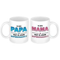 Papa en Mama superkracht mok - Cadeau beker set voor Papa en Mama