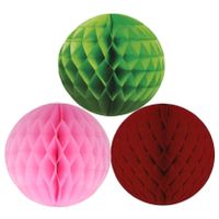 Kerstversiering set van 6x papieren kerstballen 10 cm groen lichtroze en bordeaux rood