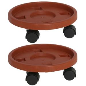 3x Stuks kunststof planten trolleys/multirollers rond bruin 26 cm