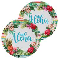 Santex Aloha feest wegwerpbordjes - 20x stuks - 23 cm - Hawaii/tropical themafeest - Feestbordjes