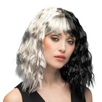 Verkleed Pruik Cruella -zwart / wit - verkleden - carnaval - cosplay - themafeest