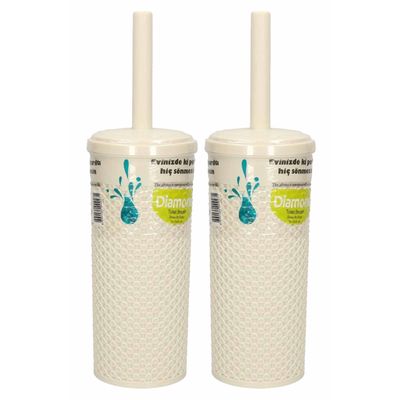2x Toiletborstel / wc-borstels met houder beige 10,5 x 10,5 x 35 cm
