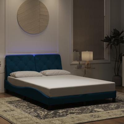 Bedframe met LED zonder matras fluweel blauw 140x190 cm