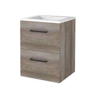 Badmeubelset BWS Salt 50x46cm Met Grepen (Kleurkeuze) 2 Lades Met Wastafel Acryl Scotch Oak