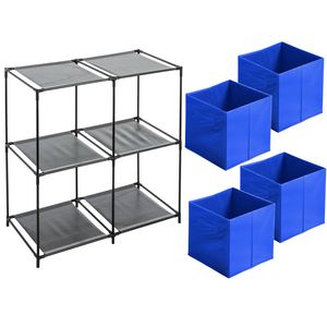 Urban Living Kastmandjes/opberg mandjes - blauw - 4x stuks van 29 Liter - Rekje is 67 x 68 cm - Opbergmanden