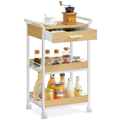 Opbergwagen met meerdere niveaus en lade, Eikengoud + Wolkachtig Wit / 3 niveaus (70,5H cm)
