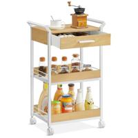 Opbergwagen met meerdere niveaus en lade, Eikengoud + Wolkachtig Wit / 3 niveaus (70,5H cm)