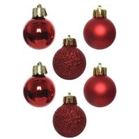 Kleine kerstballen - 14x stuks - rood - 3 cm - kunststof - onbreekbaar