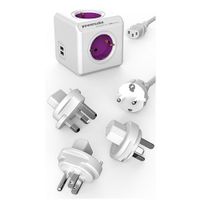 PowerCube Extended Reisstekker stekkerblok wit/paars 4 stopcontacten 2 usb