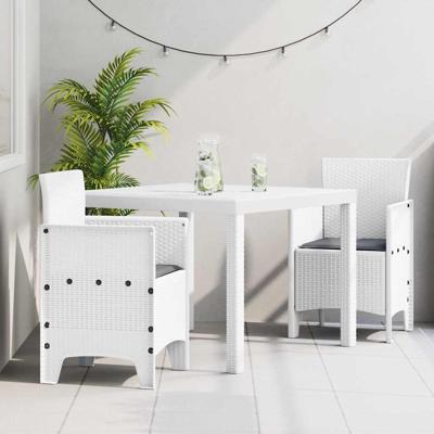 3-delige tuinset met kussens in het wit van poly rattan