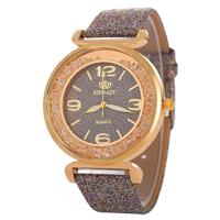 FULAIDA vrouwen Strass goud poeder PU lederen band quartz horloge (grijs)