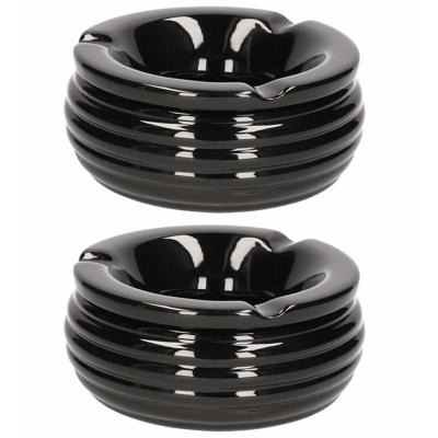 Bookwill Terrasasbak met deksel - 2x - 15(d) x 9.5(h) cm - zwart - keramiek - stormasbak