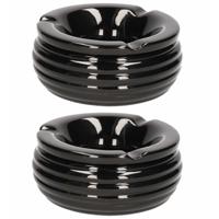 Bookwill Terrasasbak met deksel - 2x - 15(d) x 9.5(h) cm - zwart - keramiek - stormasbak