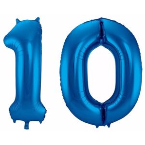 Cijfer 10 ballon blauw 86 cm