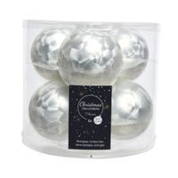 6x stuks glazen kerstballen wit ijslak 8 cm mat/glans - thumbnail