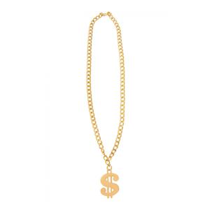 Dollar teken ketting/sieraad - goud - kunststof - pooier/gangster - carnaval/verkleed accessoires