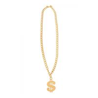 Dollar teken ketting/sieraad - goud - kunststof - pooier/gangster - carnaval/verkleed accessoires