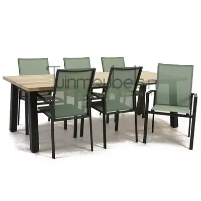 Tuinstoel Delia amandel hoge rug met Derby 240 cm teaktafel