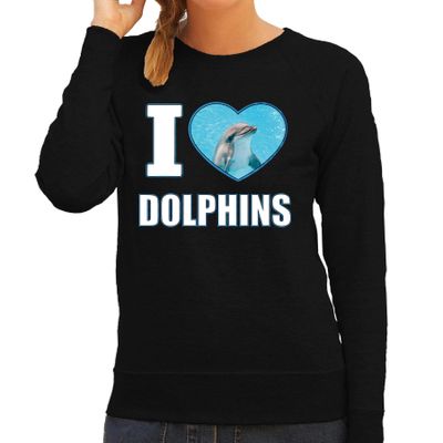 I love dolphins sweater / trui met dieren foto van een dolfijn zwart voor dames I love dolphins sweater / trui met dieren foto van een dolfijn zwart voor dames