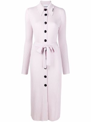 GANNI robe nervurée en laine mérinos à boutonnière - Violet