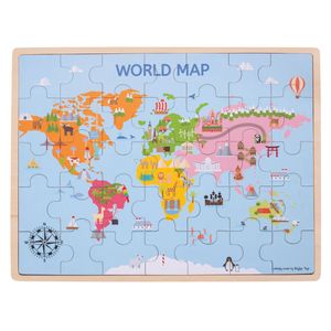 Bigjigs houten wereldkaart puzzel, 35dlg.