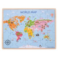 Bigjigs houten wereldkaart puzzel, 35dlg.