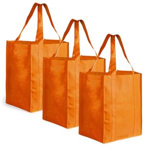 Boodschappen tas/shopper BIGGY - 3x stuks - oranje - 38 x 33 x 25 cm - Stevige boodschappentassen/sh