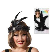 Charleston Flapper Hoofdband - 4x - tule en veertjes - zwart - Dames - jaren 20/Twenties thema